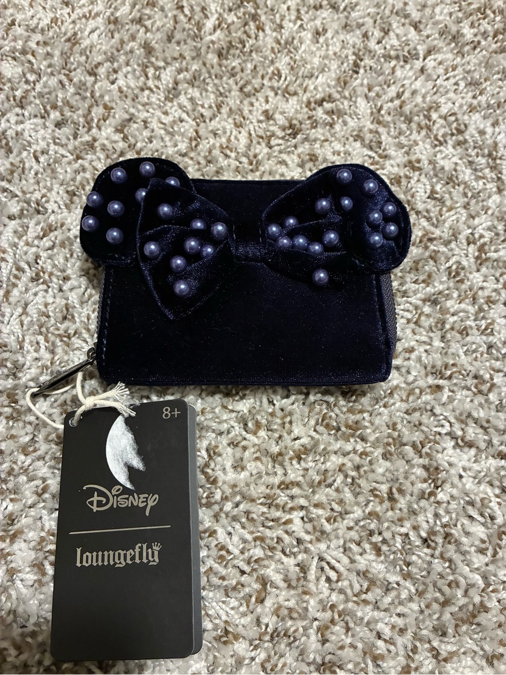 Disney Velvet Minnie Ear Wallet in Navy with Pearl Accents